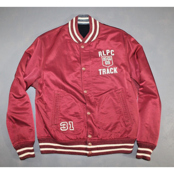 POLO Ralph Lauren Reversible Varsity Track Team P-Wing Satin Wool Jacket Large